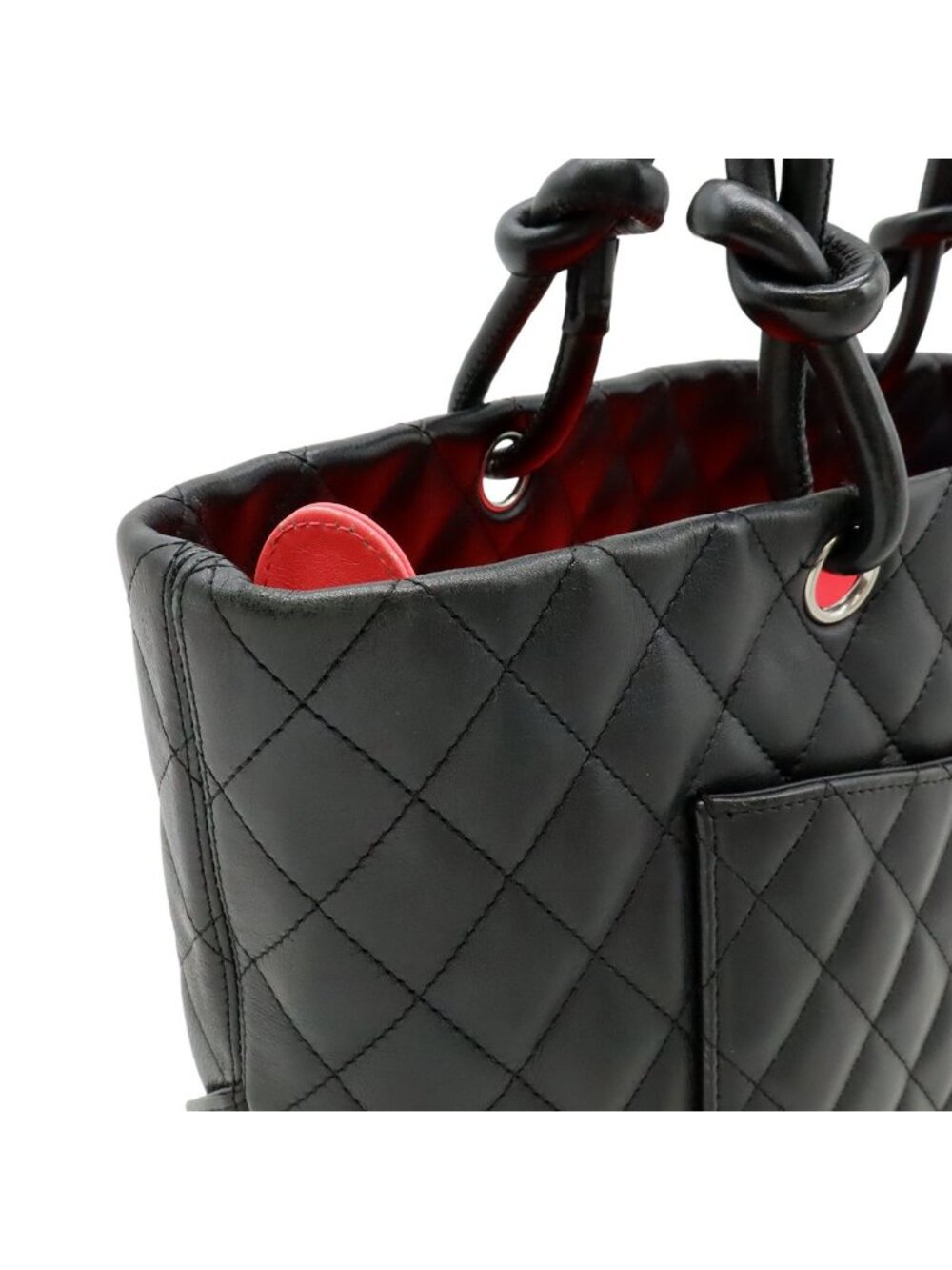 Chanel Cambon Line CC Logo Large Tote Shoulder Bag Soft Calf Leather Black White - Picture 7 of 8